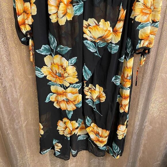 Forever 21 Plus Size Black Golden Yellow Floral Chiffon Maxi Dress 3X - Picture 3 of 10
